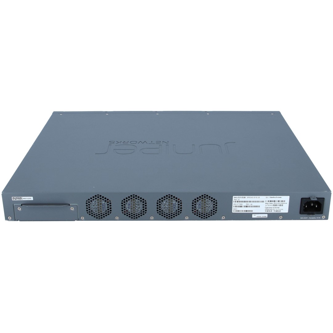 Juniper SRX340 Firewalls include hardware (16GbE, 4x MPIM slots, 4G RAM, 8G Flash, power supply, cable and RMK) and Junos Software Base (firewall, NAT, IPSec, routing, MPLS and switching)