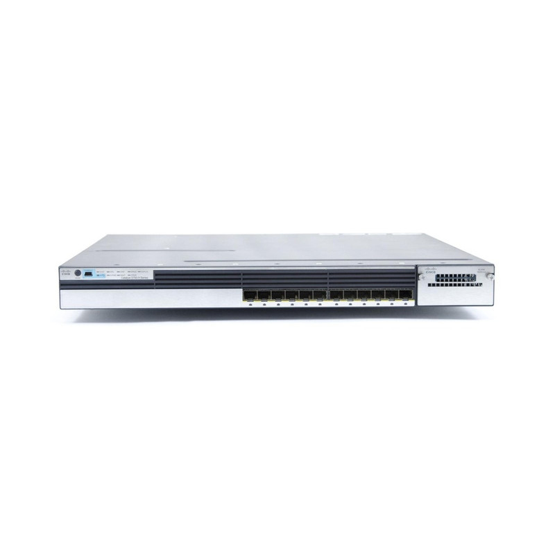 Cisco Catalyst 3750X Stackable 12 GE SFP Ethernet ports, with one 350W AC power supply 1 RU, IP Base feature set
