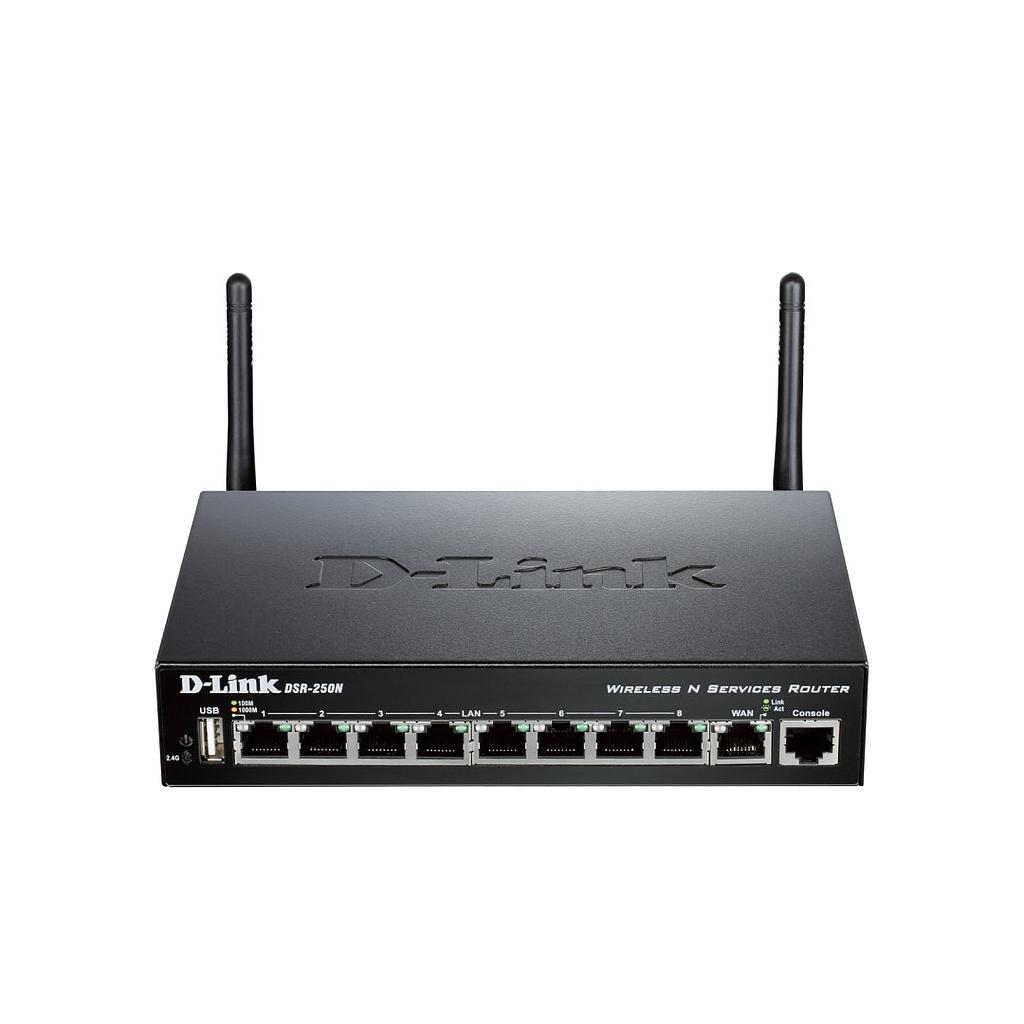 D-Link DSR-250N, 8x 100/1000 BASE-T &amp; 1Gbps WAN, Wireless N Single-band 2.4GHz, Unified Services Router