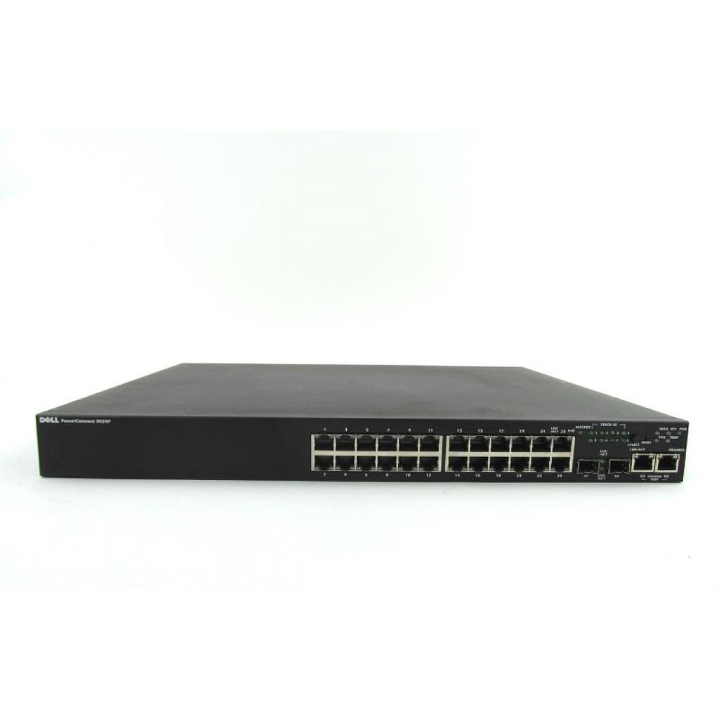Dell PowerConnect 3524P 24xPorts PoE 10/100Base-T + 2x Shared SFP Ports Managed Rack-mountable Stackable Fast Ethernet Network Switch