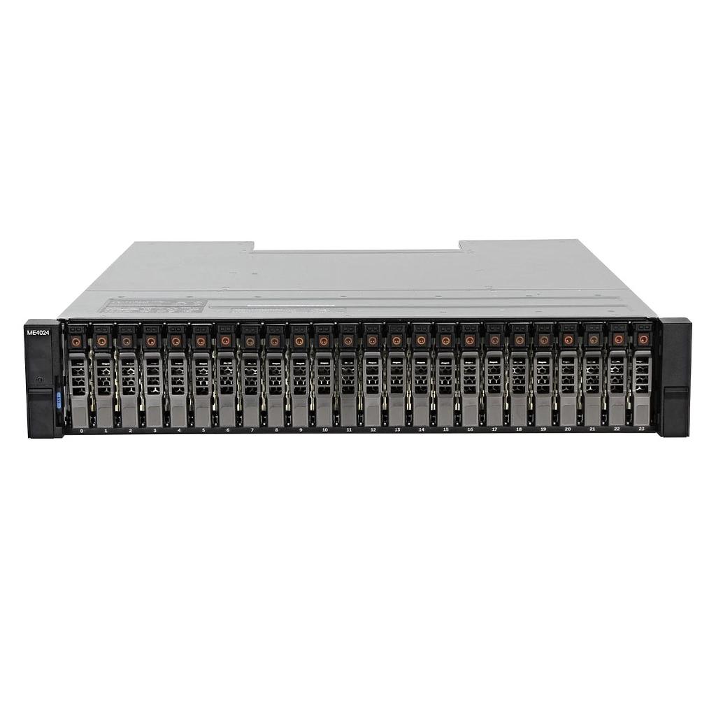 Dell PowerVault ME4024 24SFF 2U Storage Area Network (x2 0VMRF PSU 580W - x2 H0GFG 4-port 16gb FC / 10GbE iSCSI Module Controller)