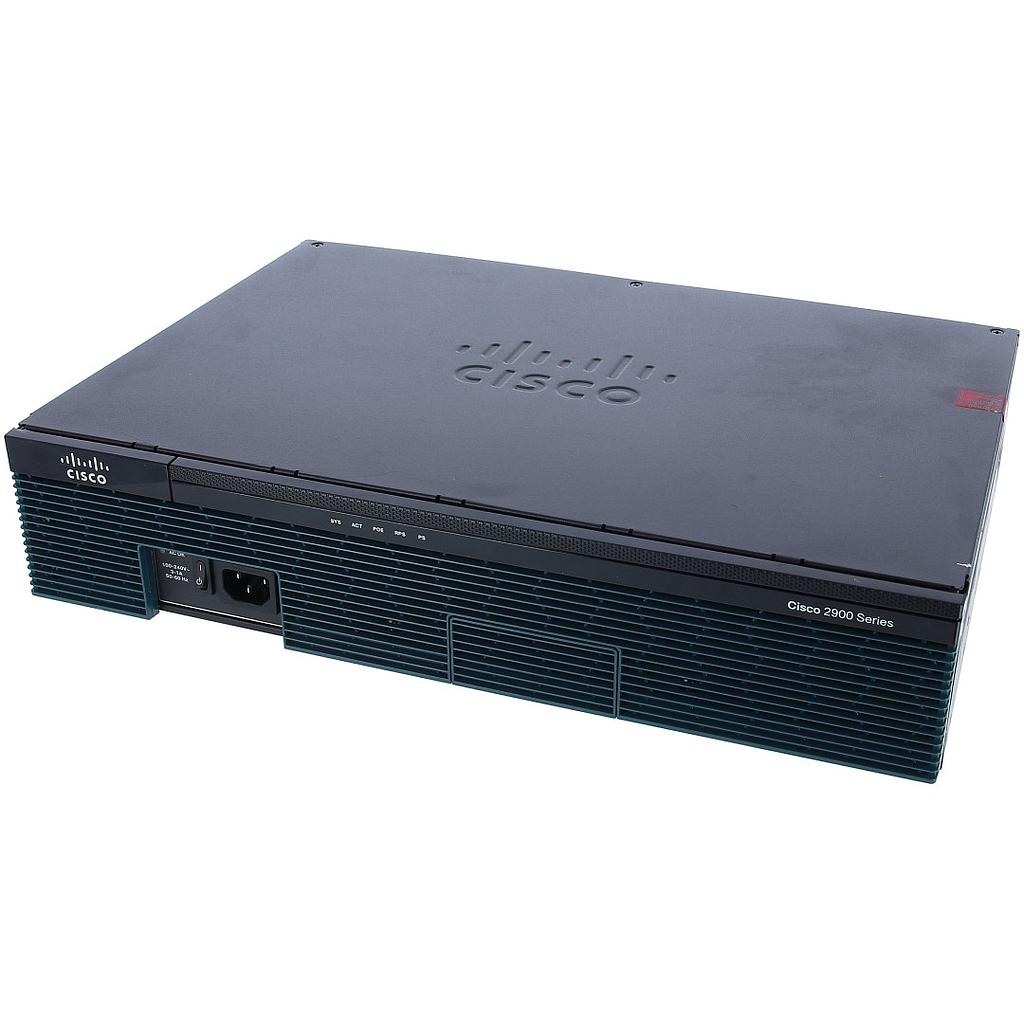Cisco 2911 ISR with 3 onboard GE, 4 EHWIC slots, 2 DSP slots, 1 ISM slot, 256MB CF default, 512MB DRAM default, IP Base