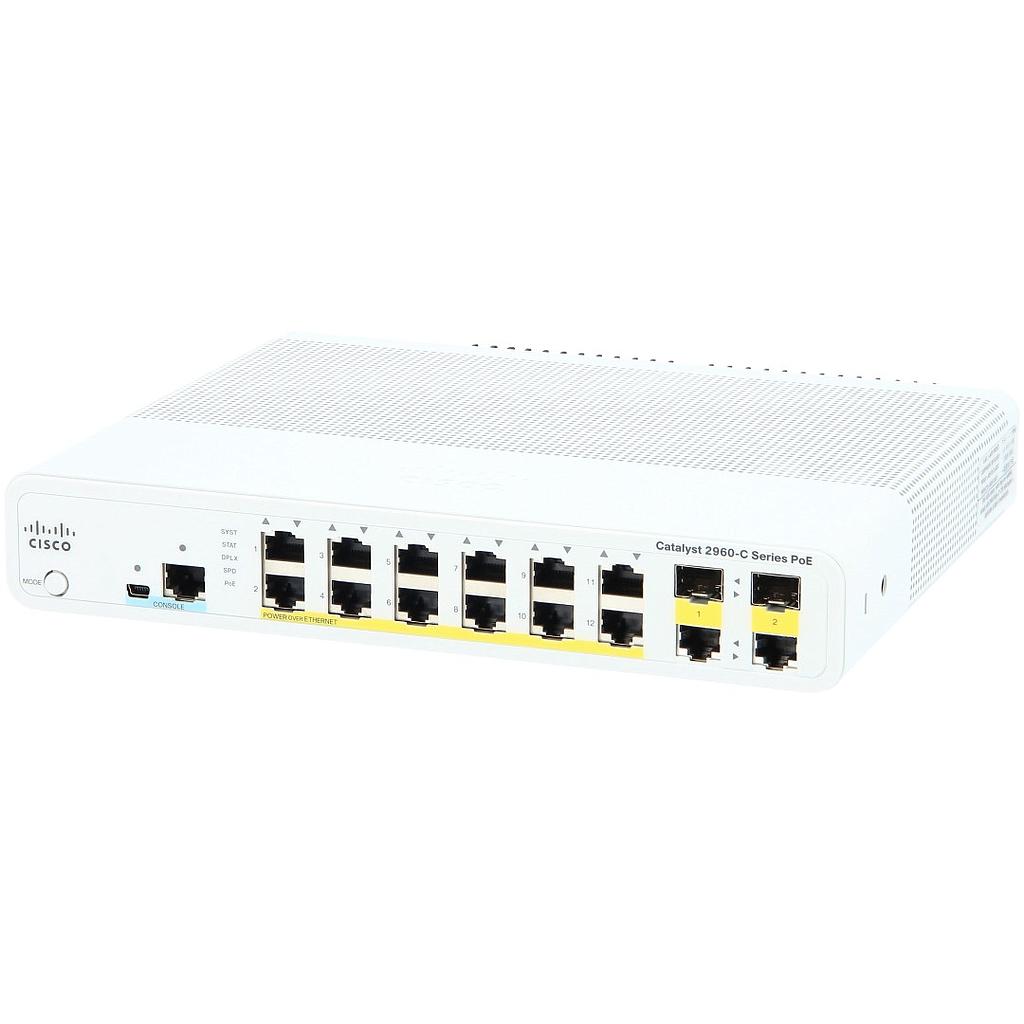 Cisco Catalyst Compact Switch 2960C PoE 12 10/100 FE PoE, 2x Dual Purpose Uplink (1G RJ45 o 1G SFP), LAN Base