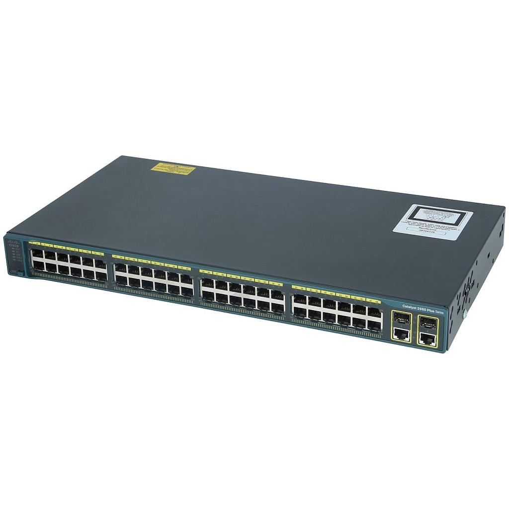 Cisco Catalyst 2960-Plus 48 10/100 Mbps Ethernet Interfaces, 2 SFP or 2 1000BASE-T RJ45 uplink interfaces, LAN Base Image