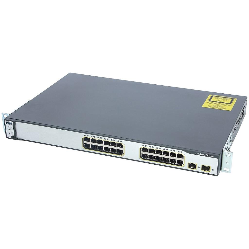 Cisco Catalyst 3750, 24 10/100 ports and 2 SFP-based Gigabit Ethernet, IP Base software