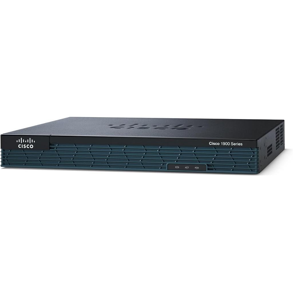 Cisco 1921 ISR with 2 onboard GE, 2 EHWIC slots, 256MB USB Flash (internal) 512MB DRAM, IP Base Lic