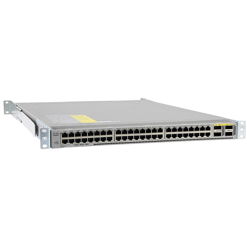 Cisco Nexus 3064-T, 48 10GBase-T and 4 QSFP+ ports, choice of airflow and power supply, Lan Base