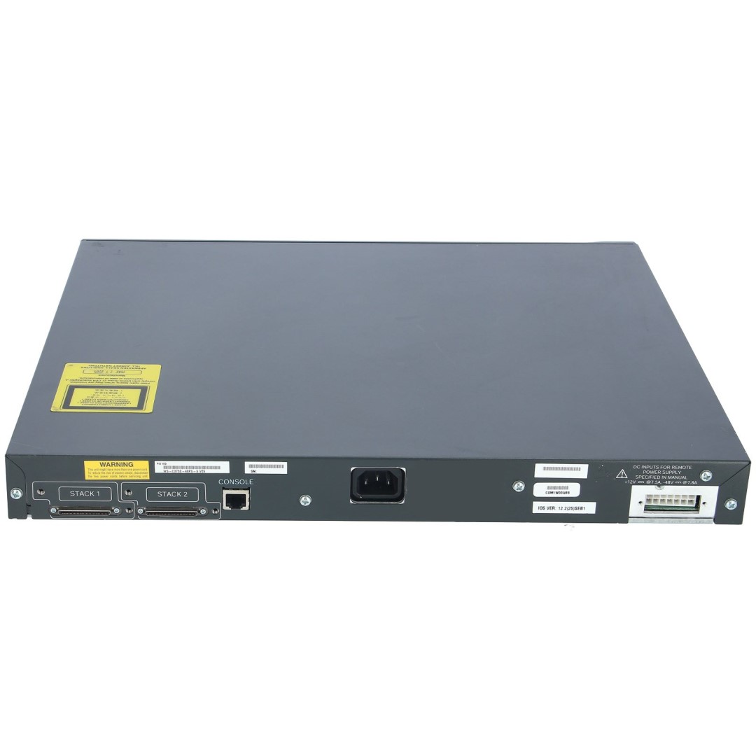 Cisco Catalyst 3750 Stackable 48 10/100 Gigabit Ethernet PoE ports & 4 1GbE SFP-based Uplink ports, IP Base software