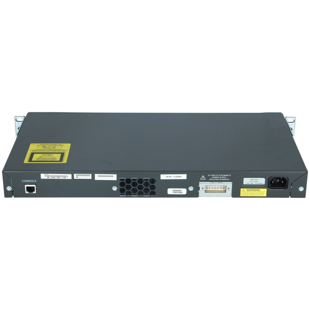 Cisco Catalyst 2960 48 10/100 Ethernet ports, 2 dual-purpose uplinks (each dual-purpose uplink port has 1 10/100/1000 Ethernet port and 1 SFP-based Gigabit Ethernet port, 1 port active), LAN Base software