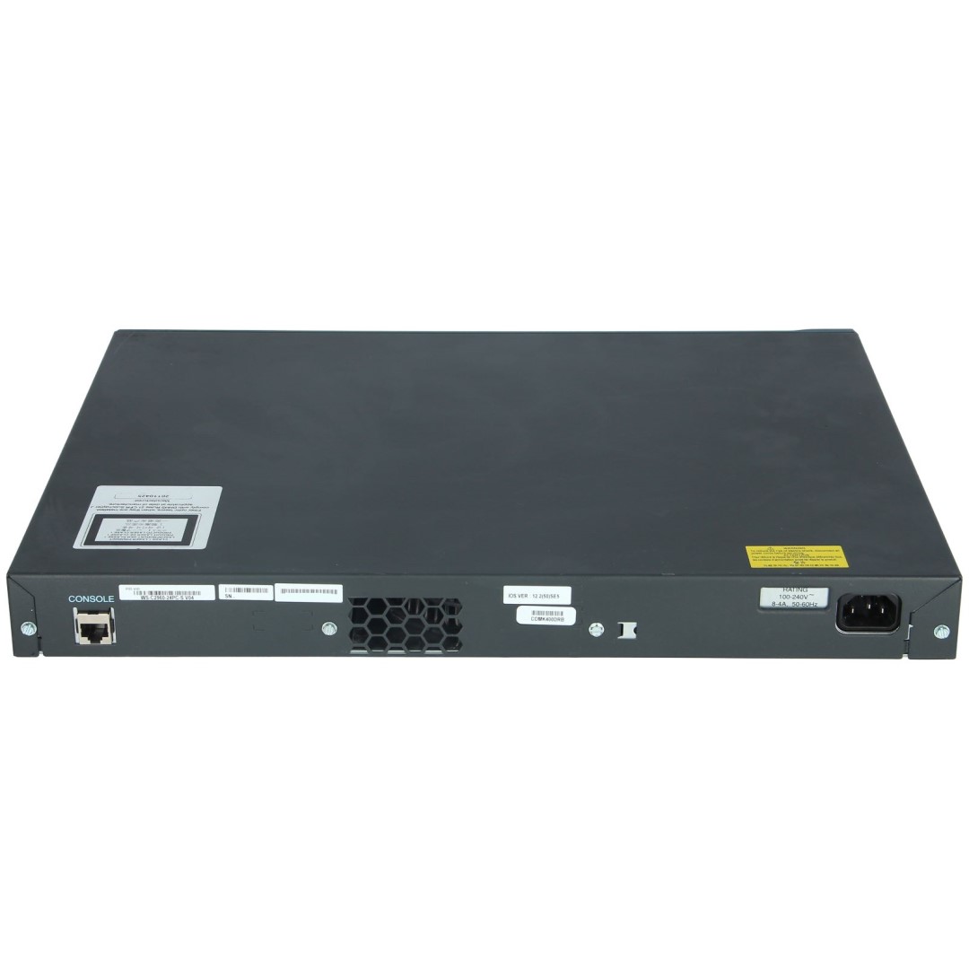 Cisco Catalyst 2960 24 Ethernet 10/100 PoE ports and 2 dual-purpose uplinks (each dual-purpose uplink port has 1 10/100/1000 Ethernet port and 1 SFP-based Gigabit Ethernet port, 1 port active)