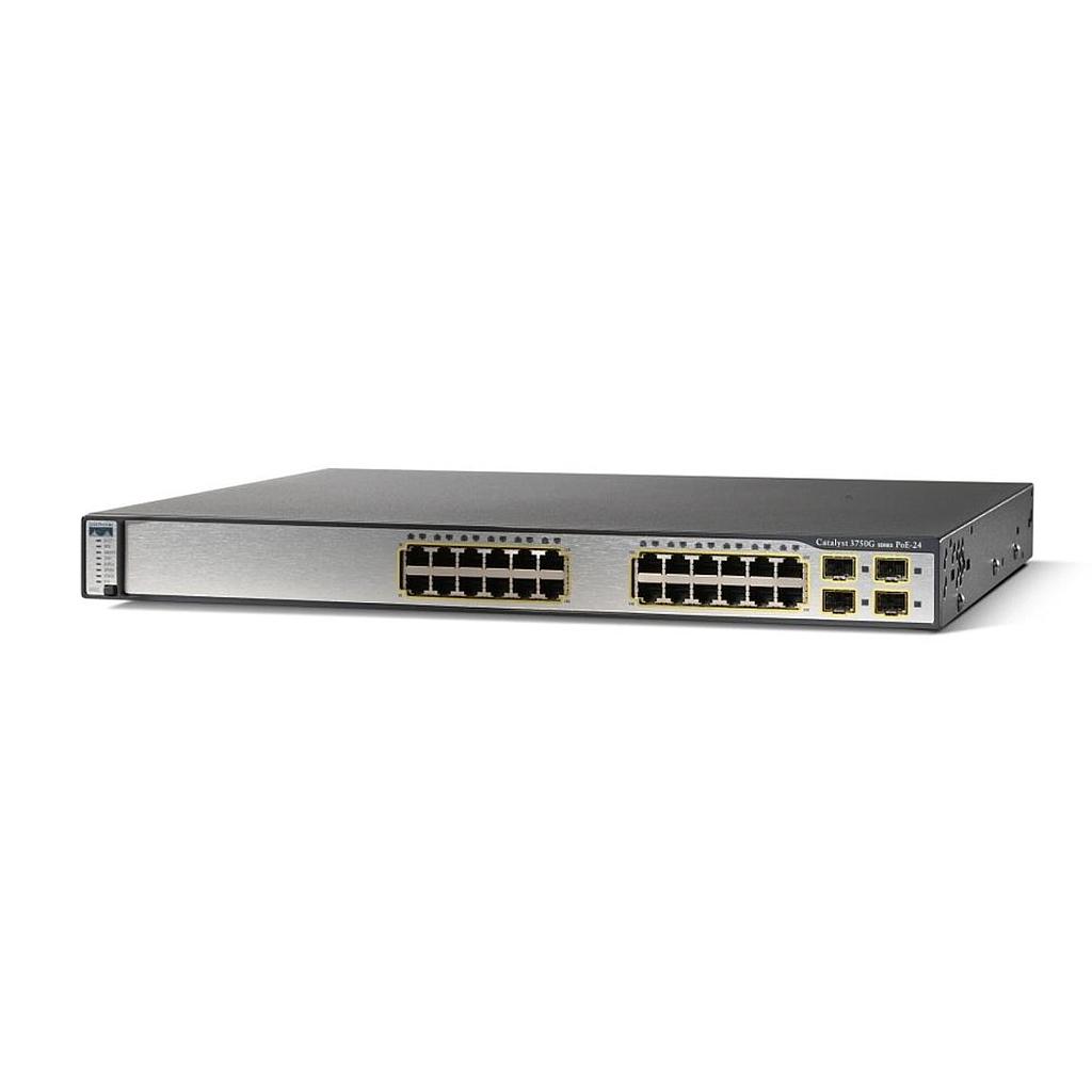 Cisco Catalyst 3750G Stackable 24 10/100/1000Base-T PoE Gigabit Ethernet ports & 4 SFP Uplink ports, IP Base software