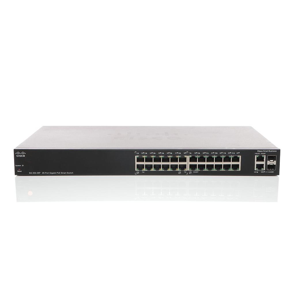 Cisco Small Business 200 Series SG200-26P Smart Switch, 24-Port 10/100/1000 PoE & 2 combo mini-GBIC ports