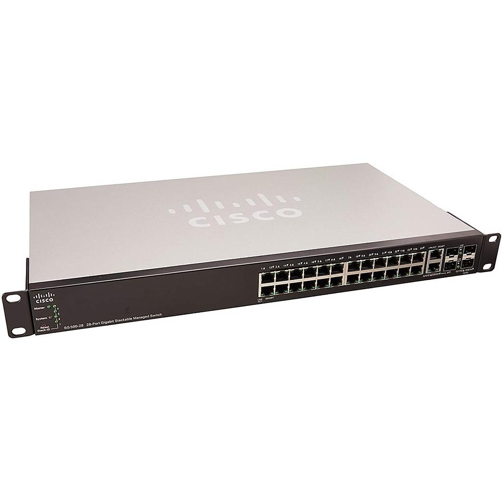 Cisco Small Business 500 Series SG500-28 Stackable Managed Switch, 24-Port 10/100/1000 & 4 Gigabit Ethernet (2 combo Gigabit RJ45/SFP & 2 1GE/5GE SFP) ports