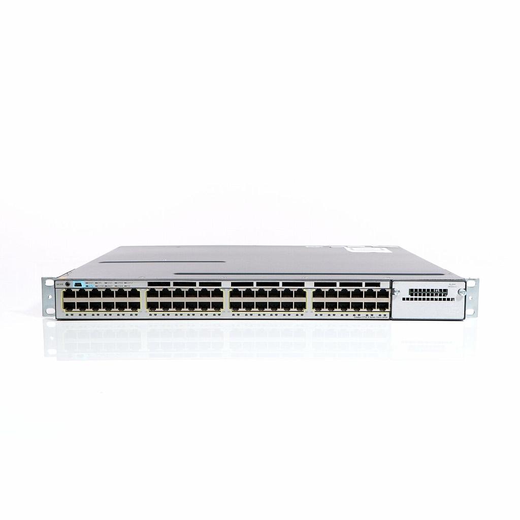 Cisco Catalyst 3750X Stackable 48 10/100/1000 Ethernet UPOE ports, with one 1100W AC power supply 1 RU, IP Base feature set