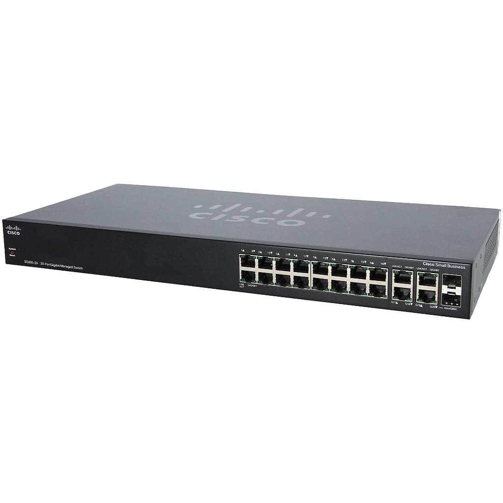 Cisco Small Business 300 Series SG300-20 Managed Switch, 18-Port 10/100/1000 & 2 combo mini-GBIC ports